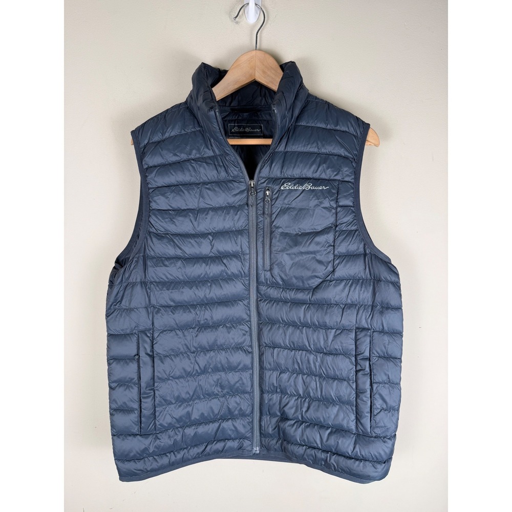 Eddie Bauer Men's Blue/Gray Down Zip Up Vest Jacket Size Medium EUC